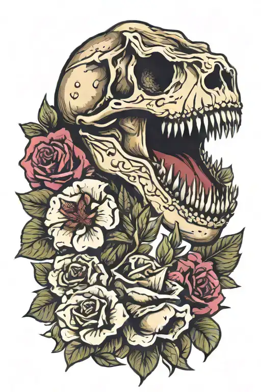 Trex Skull With Flowers