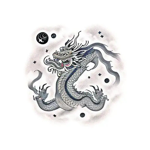 A Chinese Dragon Surrounded By Outer Space