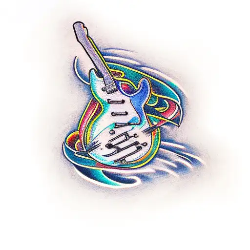 A Guitar Neck Transforming Into A Winding Road Leading To Different Cities