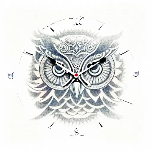 An Intricate Owl Clock Surrounded By Reiki Symbols