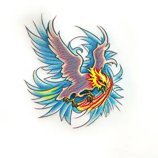 Phoenix Rising Out Of Nest Made Of Crosses American Traditional