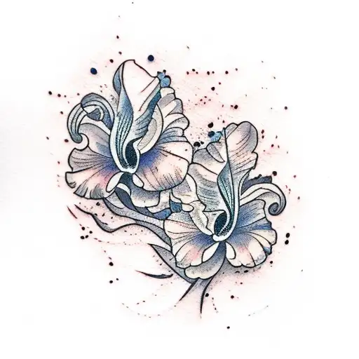 Beautiful Irises On The Background Of A Watercolor Landscape