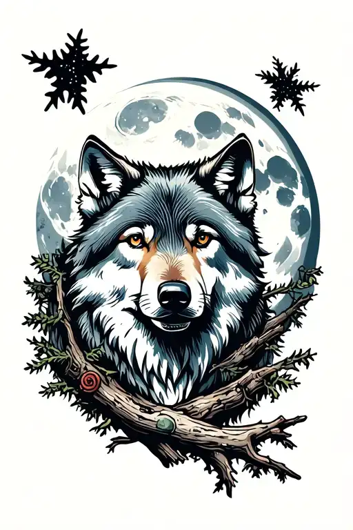 Wolf With Woods And Moon Merging Together