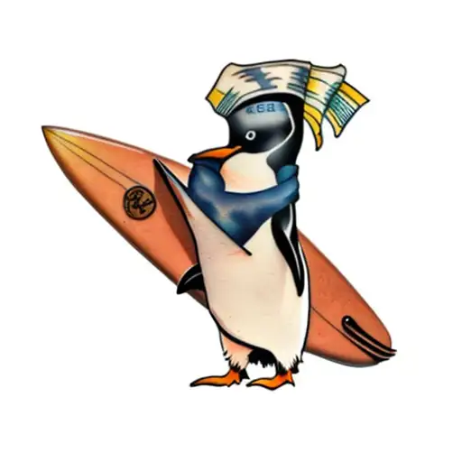 A Penguin Holding A Surfboard