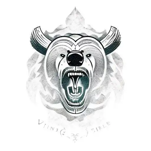 Growling Grizzly Bear Wearing Viking Helmet