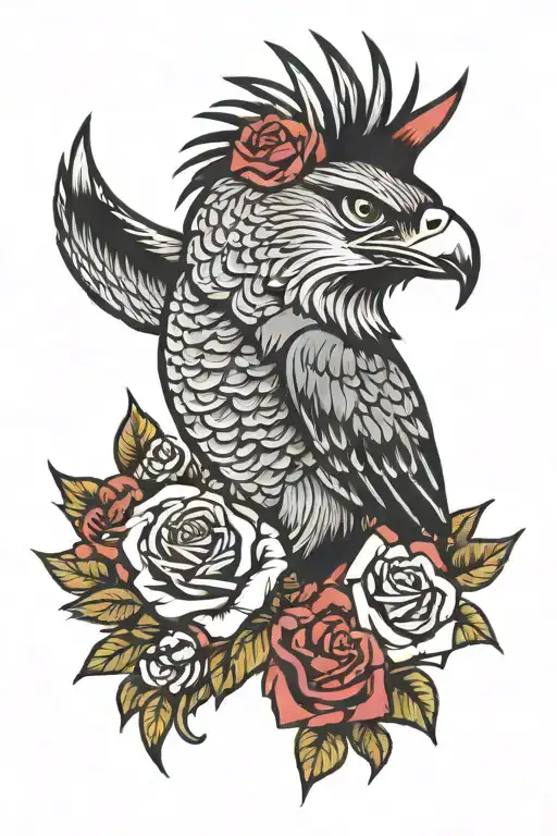 Angry Falcon With A Wolf And Roses