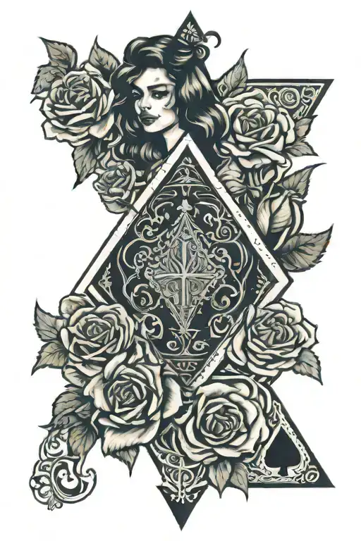 Ace Of Spades With Rose And Woman Holding