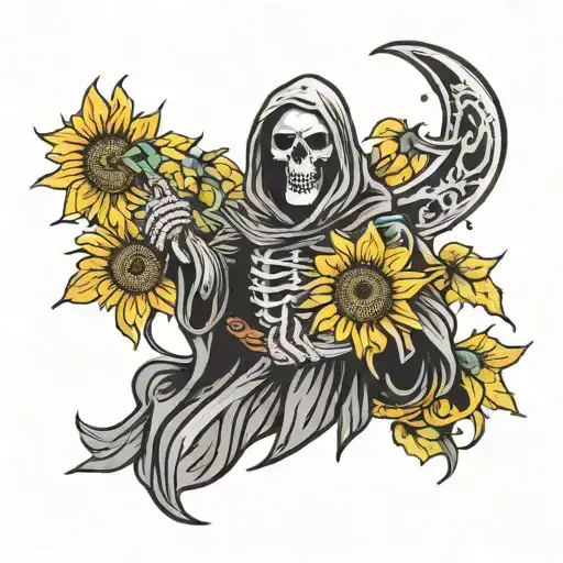 Grim Reaper Holding Sunflower