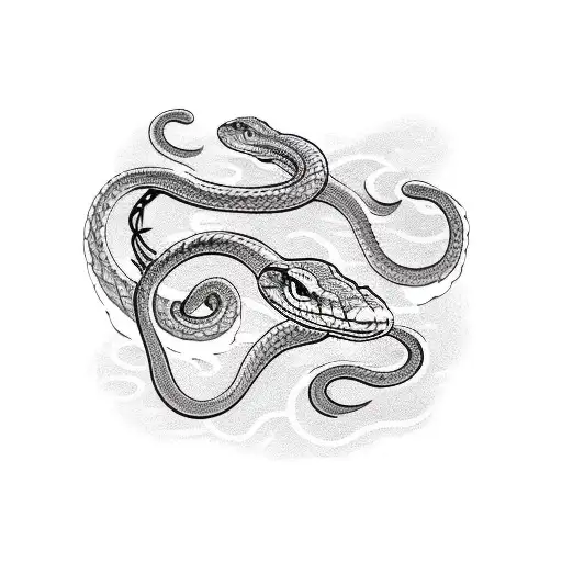 A Snake Wrapped Around A Book In A Blackwork Style
