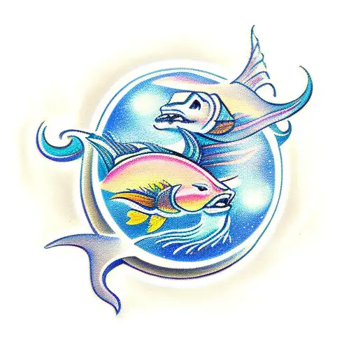 Pisces Sign Mixed With Music Theme And A Phoenux Rising Up