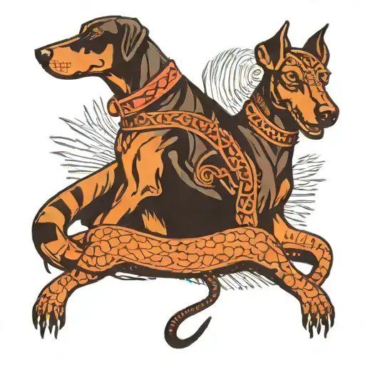 A Doberman With A King Cobra Wrapped Around Him Like They're Friends
