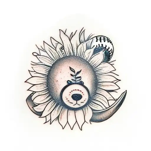 Sunflower Teddy Bear And Baseball