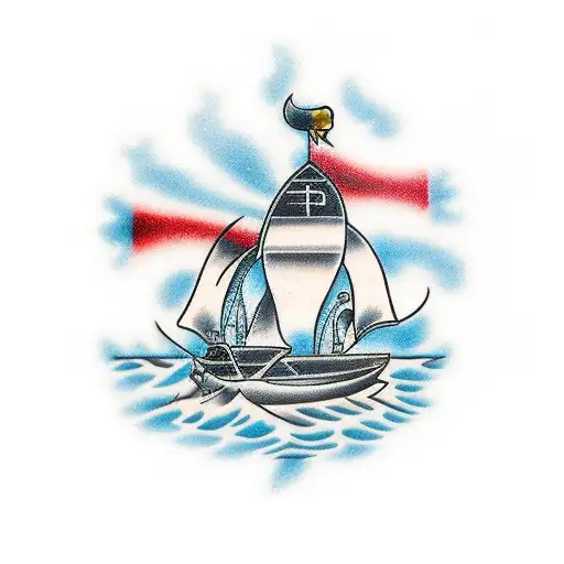 Burning Boat Sinking In Water Sideways