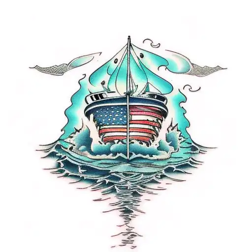 Burning Boat Sinking In Water