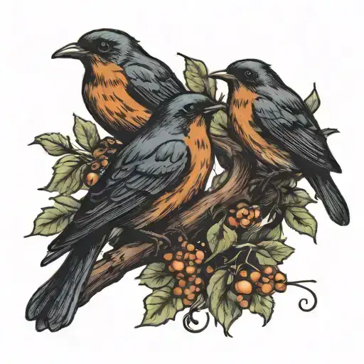 Three Robins On Vine