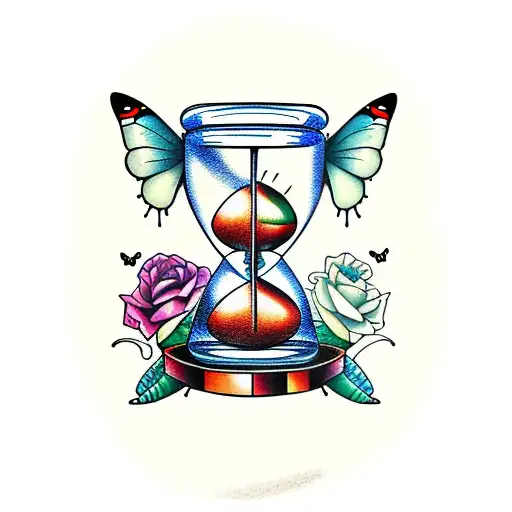 Hourglass With Butterfly And Catapillar