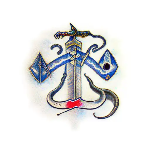 A Sword With The Numbers 1400 Going Down It With A Snake Going Around The Sword