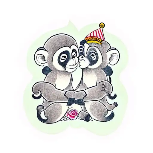 Monkey Holding Hands With A Panda