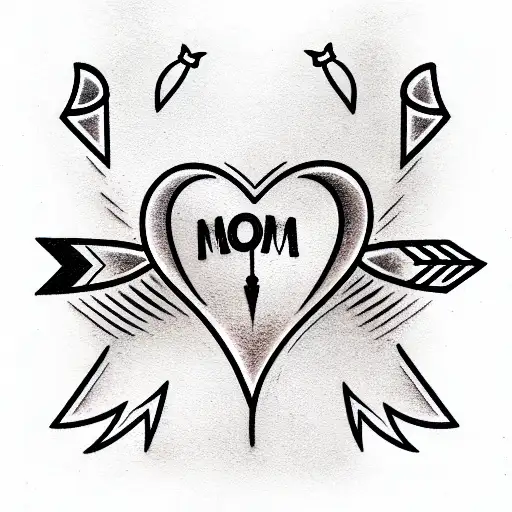 Heart With An Arrow Inside And Tied With A Ribbon With An Inscription Mom