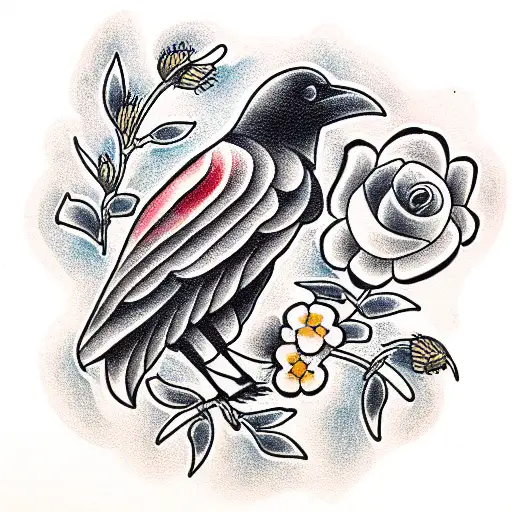 Crow With Flowers