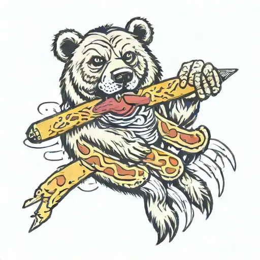 A Bear Paw Holding A Hotdog And A Cigarette