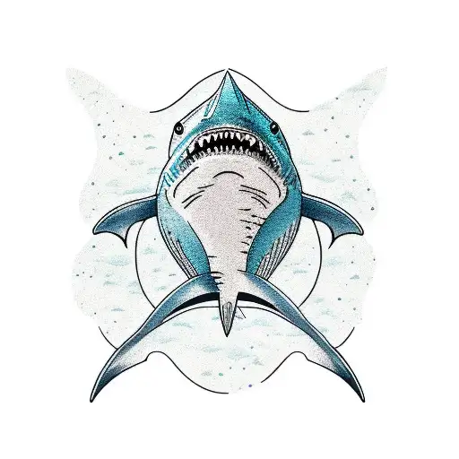 A Shark Swimming Through A Map Of The World In A Dotwork Style