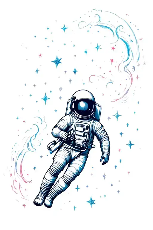 Astronaut Surrounded In Neubules Galaxy Filled