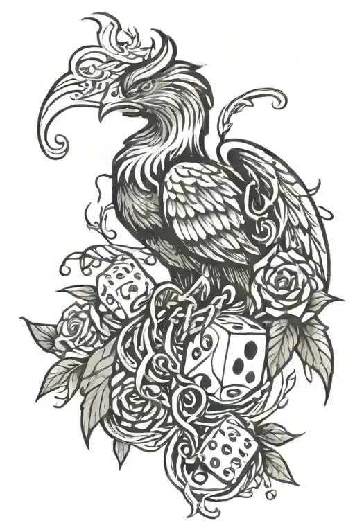 Phoenix With Vines And Dice Intertwined