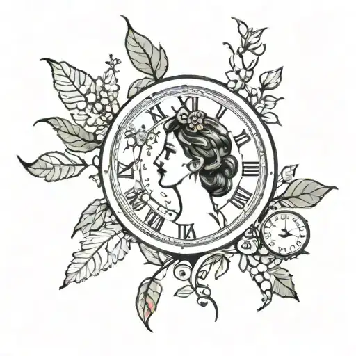 Clock And Women Mother Nature And Tree Of Life