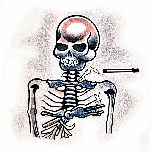Skeleton Man Smoking Cigarette