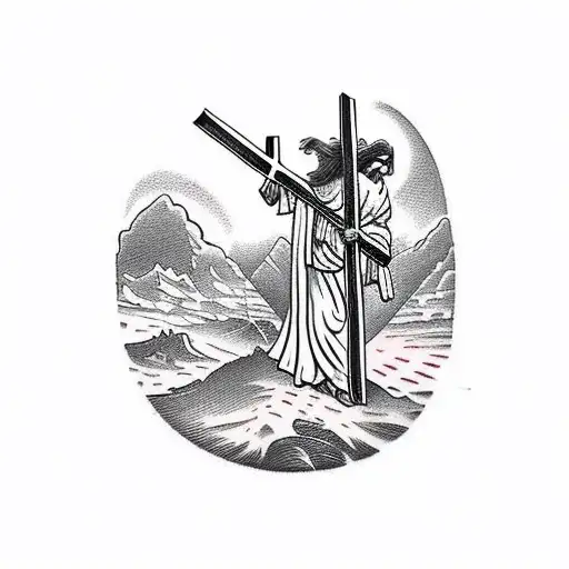 Jesus Carrying The Cross Through The Valley Of Death