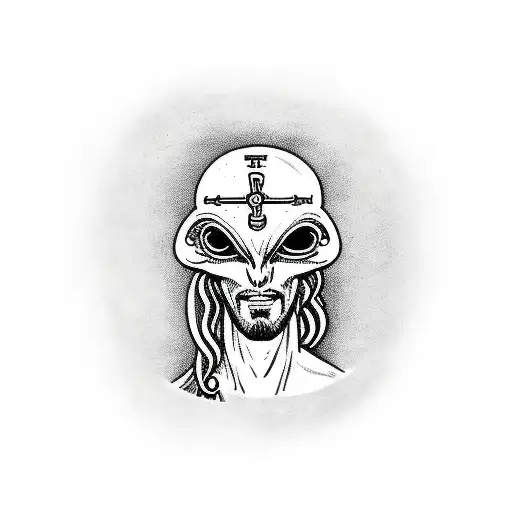 Alien Jesus With Thirns On Head In Robe