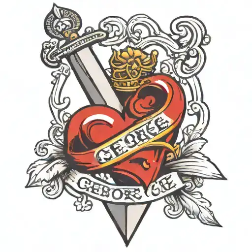 A Traditional Style Dagger Piercing Through A Heart With The Name 'George' Written On The Blade