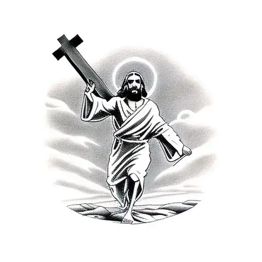 Jesus Carrying The Cross Through The Shadow Of Death