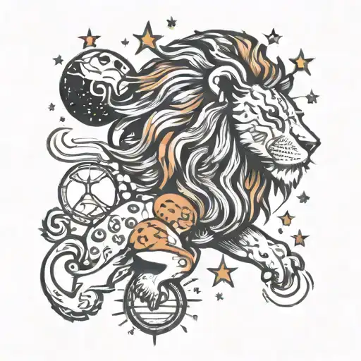 Lion And Planets Stars And Nebulas