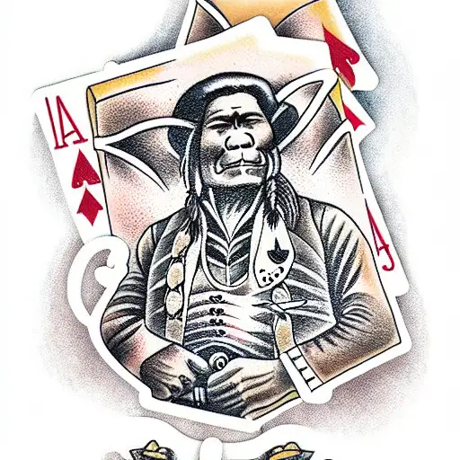 Standing Bear With Cigar And Cards With Aces