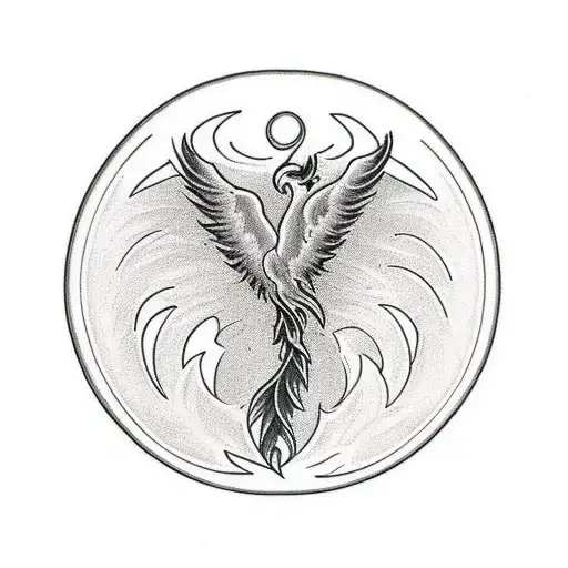 Phoenix Feather In Black And White Outside Of Tattoo Has A Border That Symbolizes Fire Or Ember