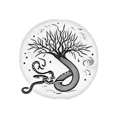 Tree Of Life With Snake Sorounding With Nordic Runes