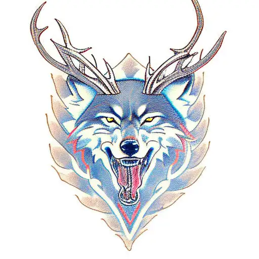 Wolf Head With Antlers And Multiple Eyes