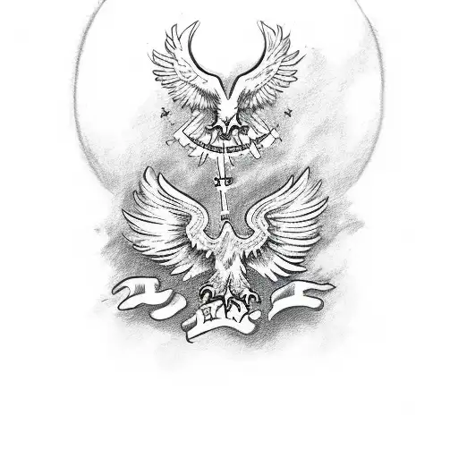 A Sketch-style Illustration Of A Majestic Polish Eagle Carrying A Rosary