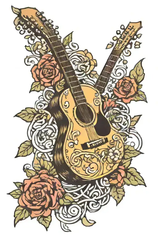 Guitar Intertwined With Vines And Flowers