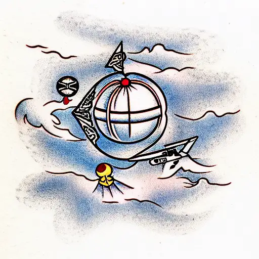 Sailor Jerry Style Globe And Airplane