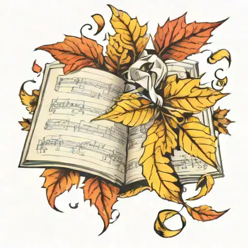 Autumn Leaves With A Ribbon Of Sheet Music Around It