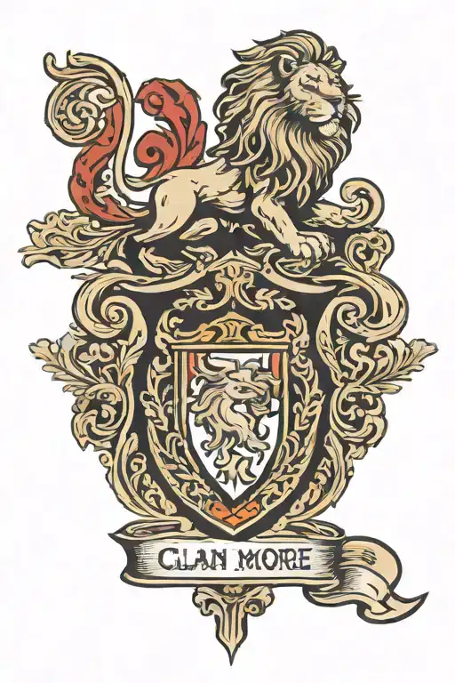 Clan Moore Family Crest Shield With Lion And 3 Starts Above Rhe Lion