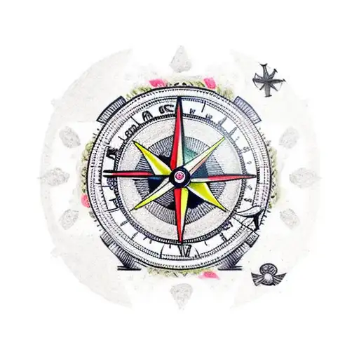 Ship And Roses Timeglas And Compass