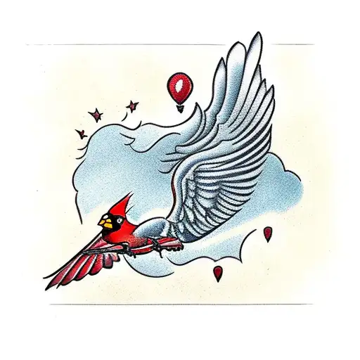 Cardinal Bird Flying Top Down