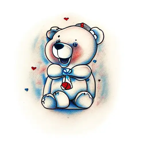 A Seated Teddy Bear Holding One Red Balloon