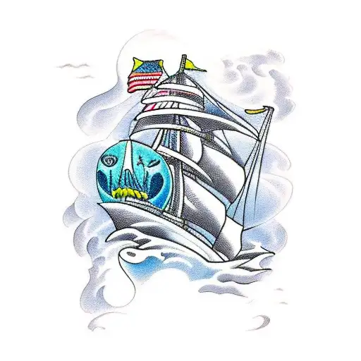 Old Mythic Ocean God On A Sailboat