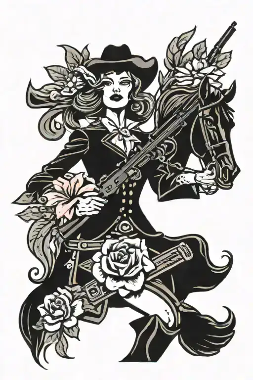 Cowgirl With Gun And Flowers
