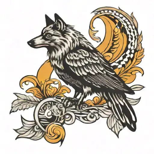 Wolf Raven Sitting